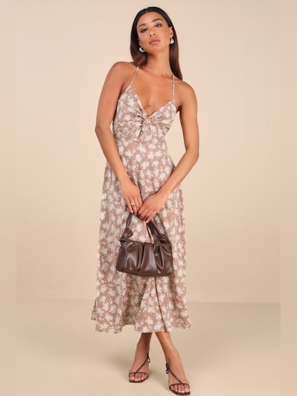 Picturesque Moments Brown Floral Print Strappy Maxi Dress
